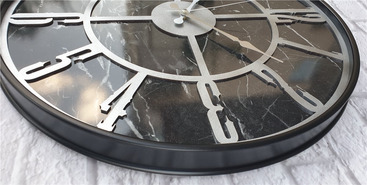 Markakanvas Siyah Metal Kasalı Mermer Desenli  Duvar Saati  ( Çap 50 cm -Çap 80 cm )