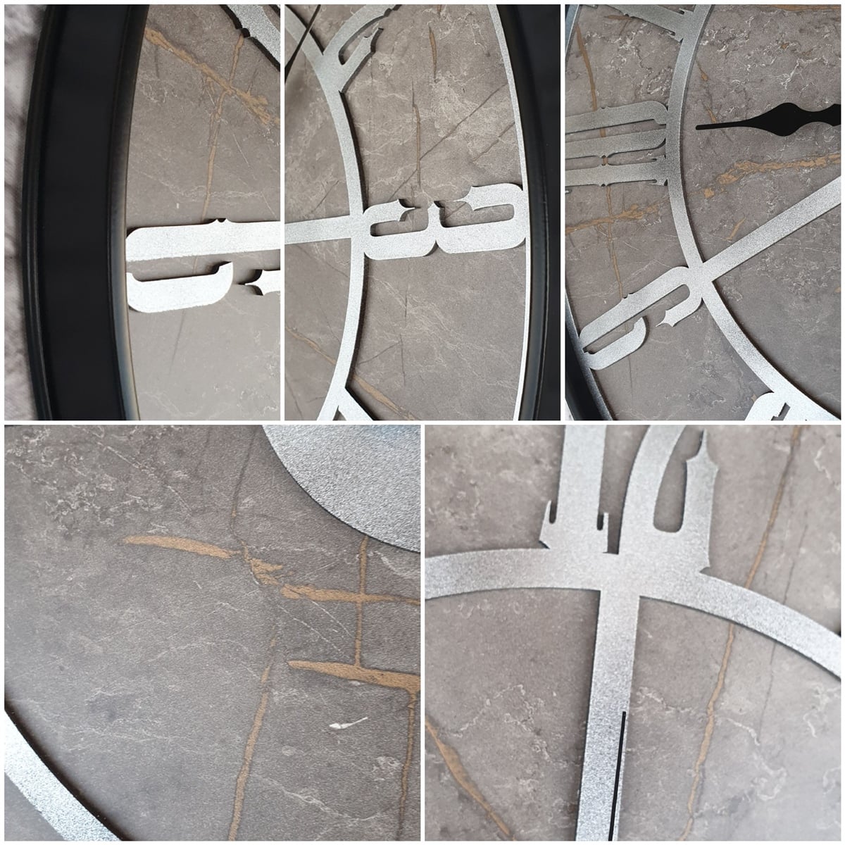 Markakanvas Siyah Metal Kasalı Mermer Desenli  Duvar Saati  ( Çap 50 cm -Çap 80 cm )
