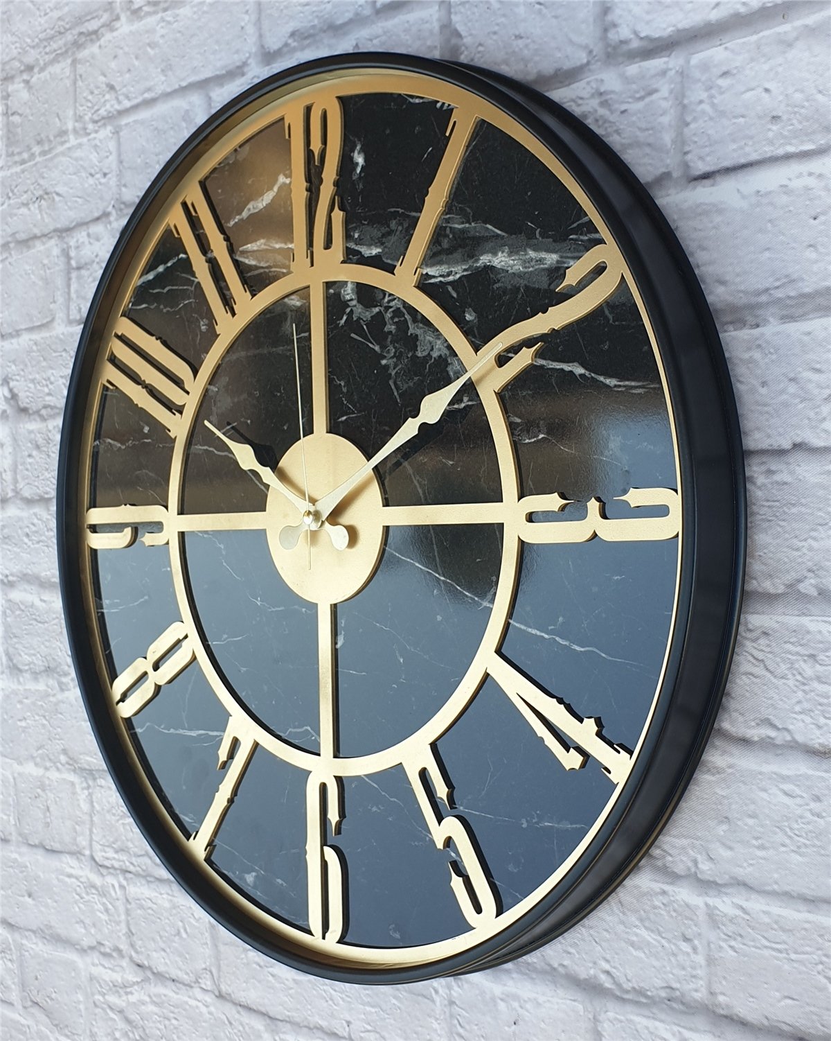 Markakanvas Siyah Metal Kasalı Mermer Desenli  Duvar Saati  ( Çap 50 cm -Çap 80 cm )