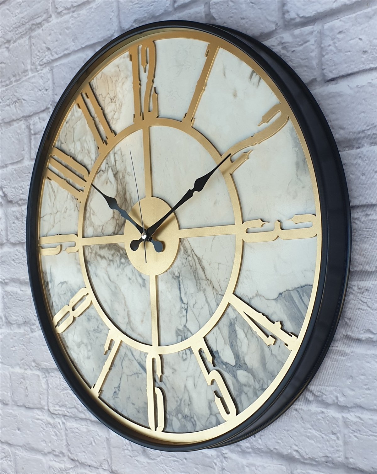 Markakanvas Siyah Metal Kasalı Mermer Desenli  Duvar Saati  ( Çap 50 cm -Çap 80 cm )
