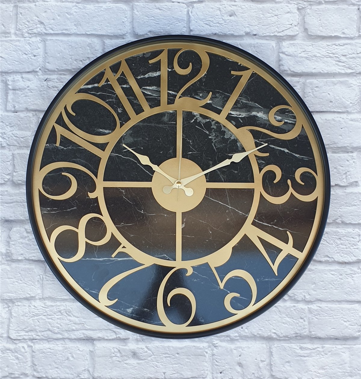 Markakanvas Siyah Metal Kasalı Mermer Desenli  Duvar Saati  ( Çap 50 cm -Çap 80 cm )