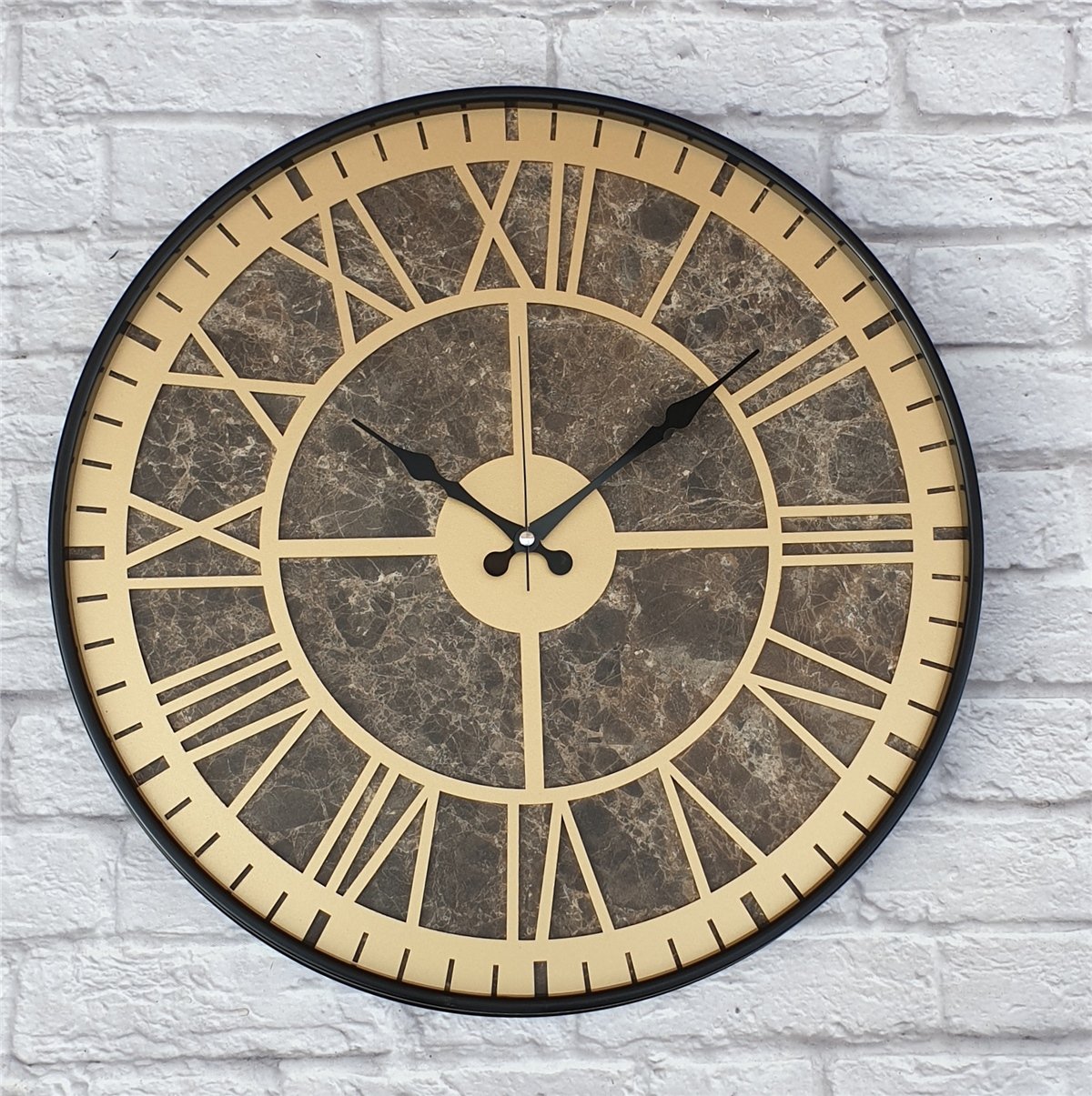 Markakanvas Siyah Metal Kasalı Mermer Desenli  Duvar Saati  ( Çap 50 cm -Çap 80 cm )