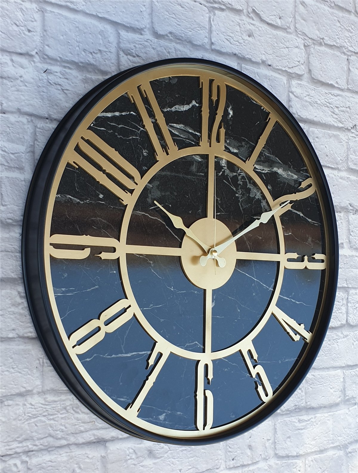 Markakanvas Siyah Metal Kasalı Mermer Desenli  Duvar Saati  ( Çap 50 cm -Çap 80 cm )