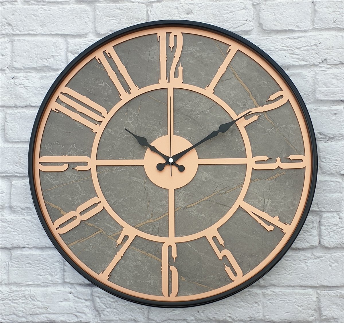 Markakanvas Siyah Metal Kasalı Mermer Desenli  Duvar Saati  ( Çap 50 cm -Çap 80 cm )