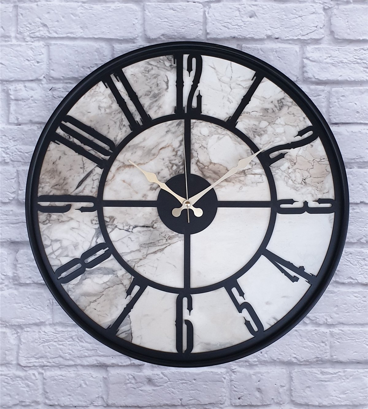 Markakanvas Siyah Metal Kasalı Mermer Desenli  Duvar Saati  ( Çap 50 cm -Çap 80 cm )