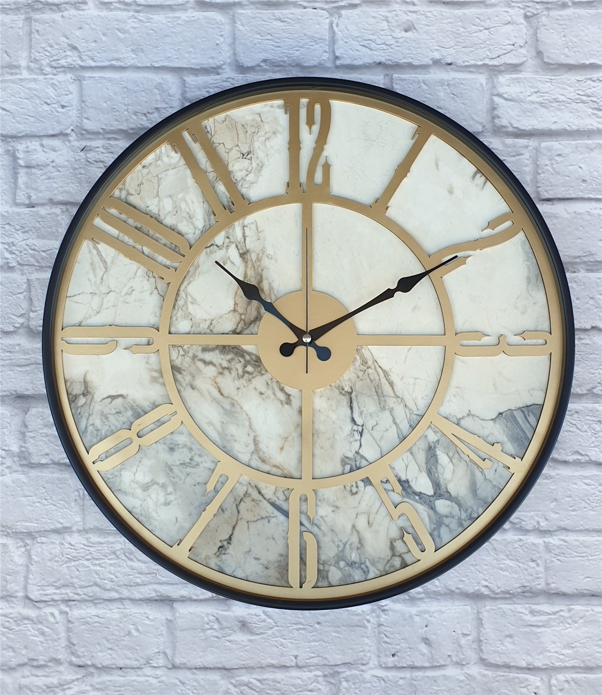 Markakanvas Siyah Metal Kasalı Mermer Desenli  Duvar Saati  ( Çap 50 cm -Çap 80 cm )