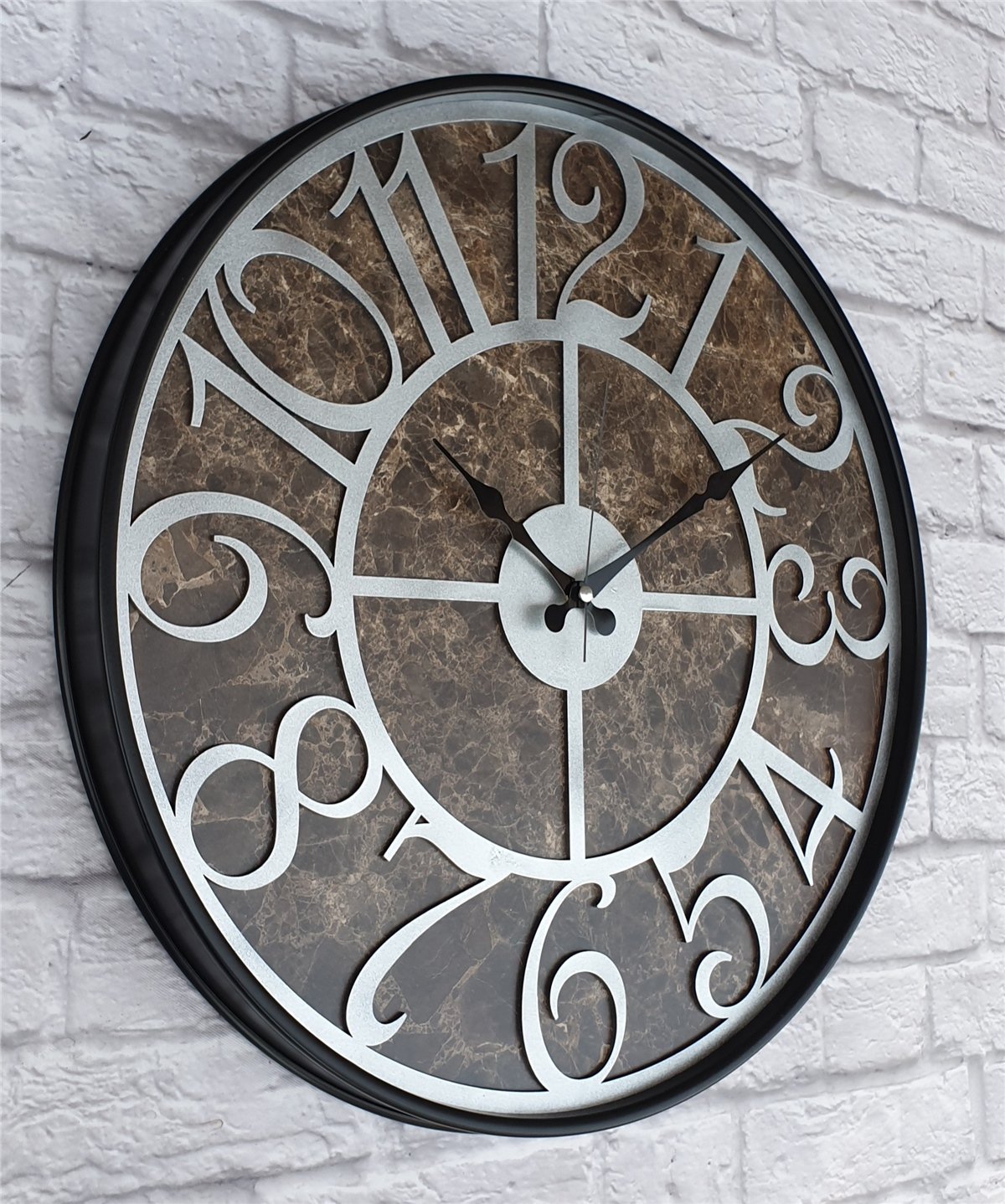 Markakanvas Siyah Metal Kasalı Mermer Desenli  Duvar Saati  ( Çap 50 cm -Çap 80 cm )