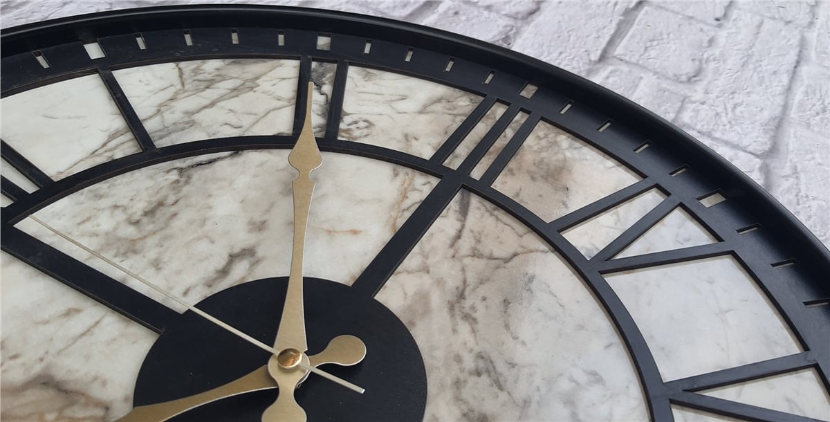 Markakanvas Siyah Metal Kasalı Mermer Desenli  Duvar Saati  ( Çap 50 cm -Çap 80 cm )