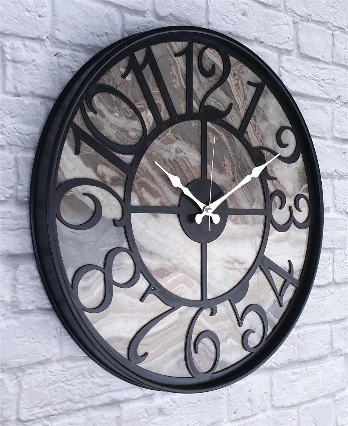 Markakanvas Siyah Metal Kasalı Mermer Desenli  Duvar Saati  ( Çap 50 cm -Çap 80 cm )