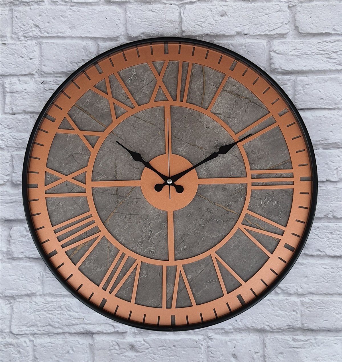 Markakanvas Siyah Metal Kasalı Mermer Desenli  Duvar Saati  ( Çap 50 cm -Çap 80 cm )