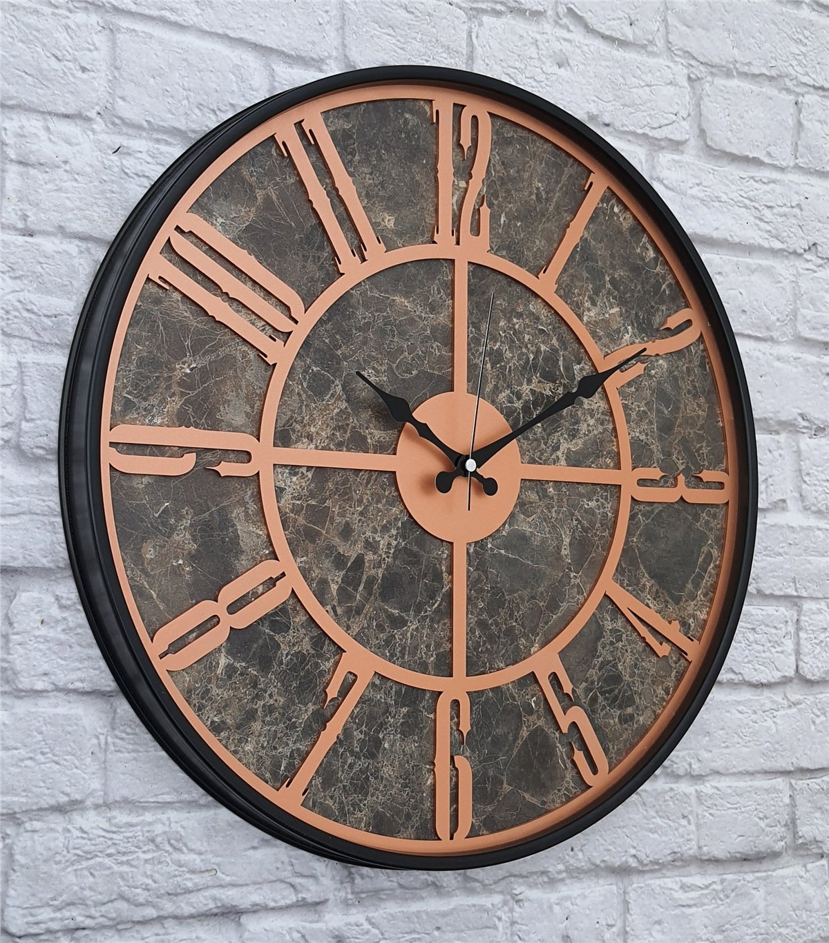 Markakanvas Siyah Metal Kasalı Mermer Desenli  Duvar Saati  ( Çap 50 cm -Çap 80 cm )