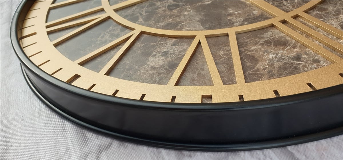 Markakanvas Siyah Metal Kasalı Mermer Desenli  Duvar Saati  ( Çap 50 cm -Çap 80 cm )