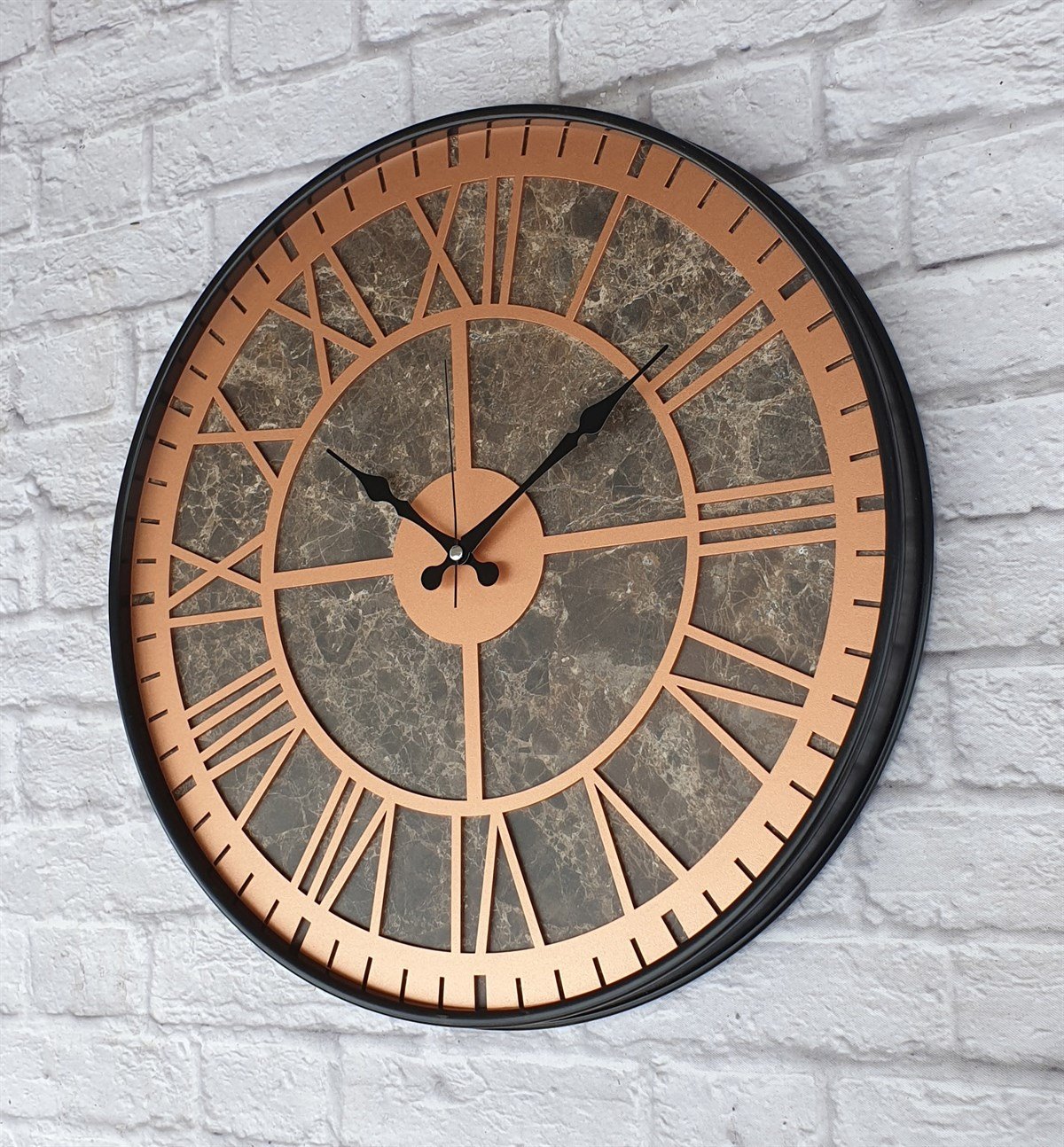 Markakanvas Siyah Metal Kasalı Mermer Desenli  Duvar Saati  ( Çap 50 cm -Çap 80 cm )