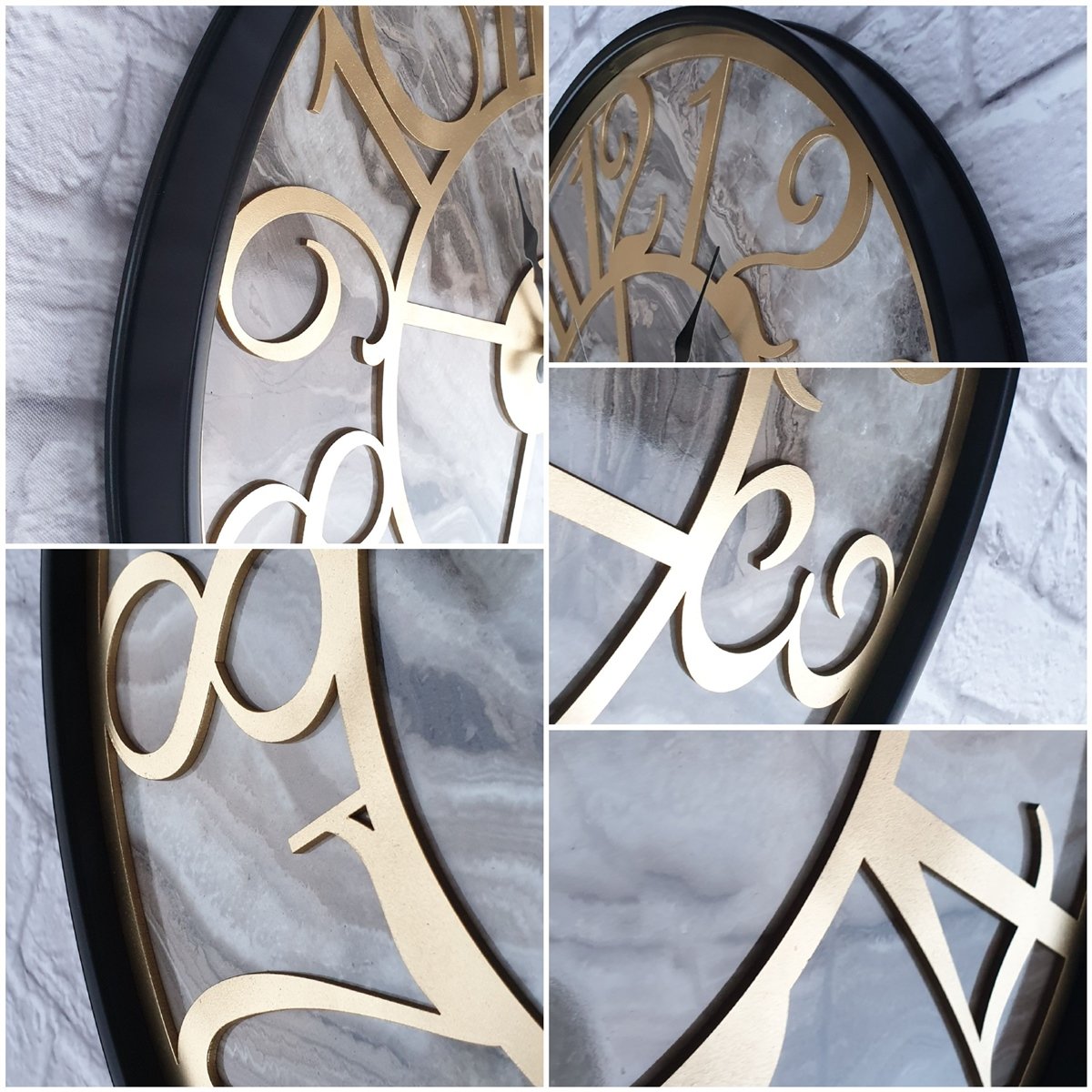Markakanvas Siyah Metal Kasalı Mermer Desenli  Duvar Saati  ( Çap 50 cm -Çap 80 cm )