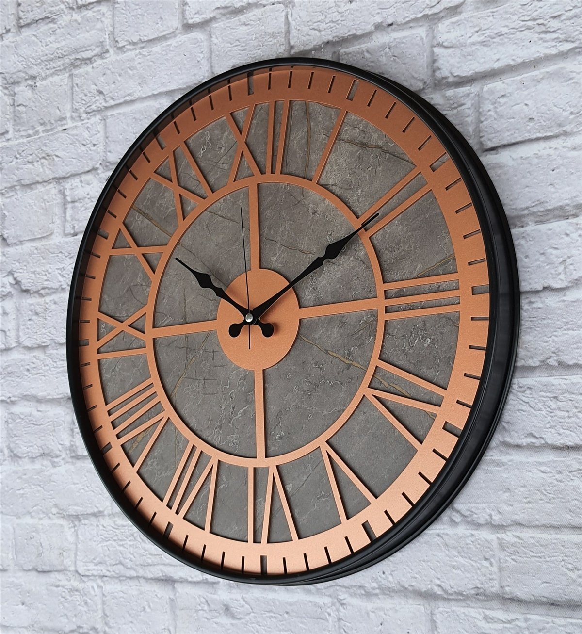 Markakanvas Siyah Metal Kasalı Mermer Desenli  Duvar Saati  ( Çap 50 cm -Çap 80 cm )
