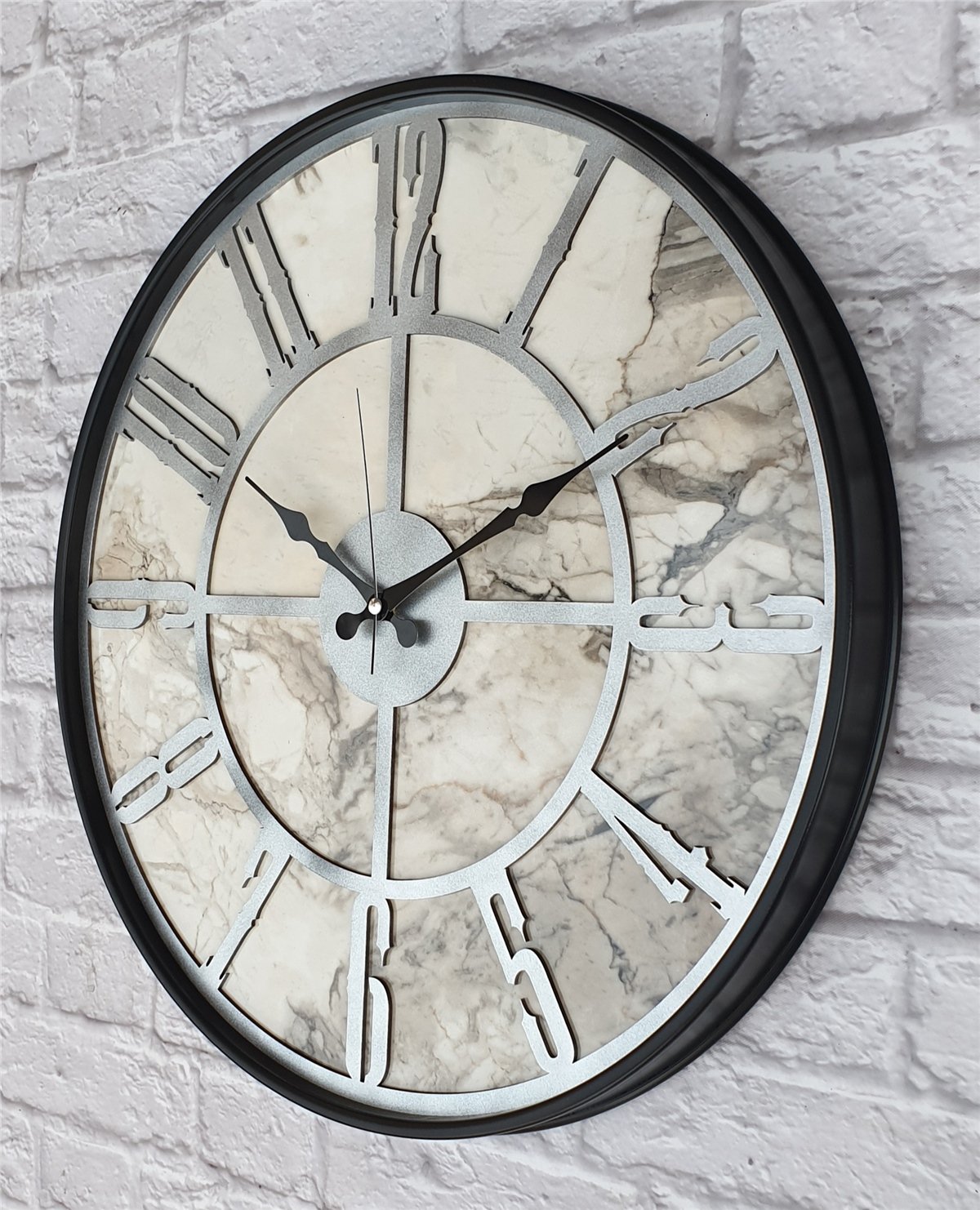 Markakanvas Siyah Metal Kasalı Mermer Desenli  Duvar Saati  ( Çap 50 cm -Çap 80 cm )