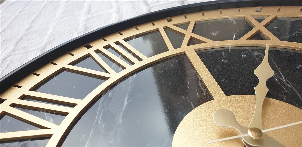 Markakanvas Siyah Metal Kasalı Mermer Desenli  Duvar Saati  ( Çap 50 cm -Çap 80 cm )