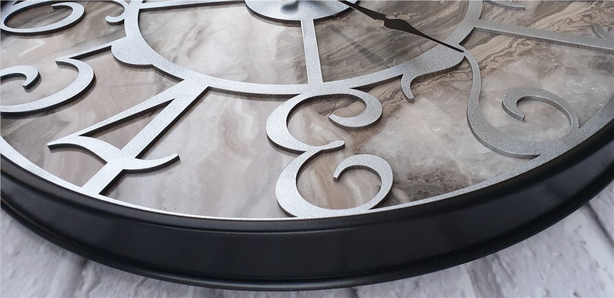 Markakanvas Siyah Metal Kasalı Mermer Desenli  Duvar Saati  ( Çap 50 cm -Çap 80 cm )