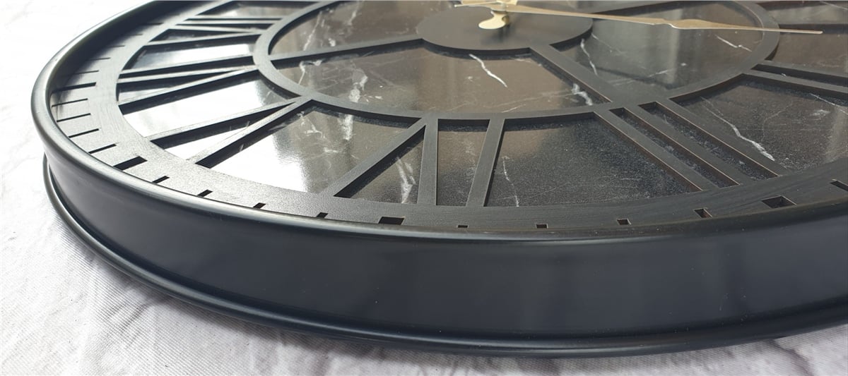 Markakanvas Siyah Metal Kasalı Mermer Desenli  Duvar Saati  ( Çap 50 cm -Çap 80 cm )