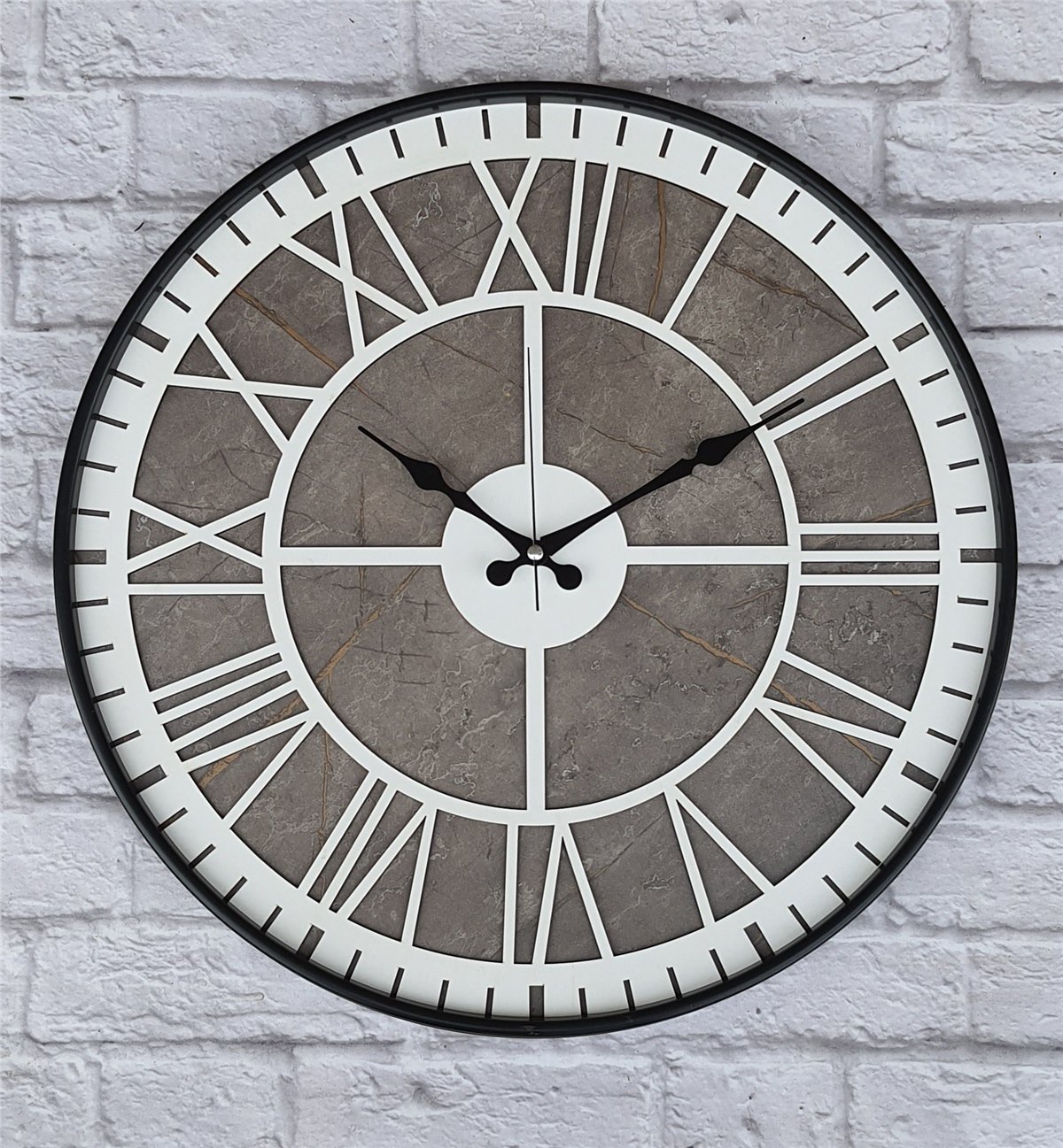 Markakanvas Siyah Metal Kasalı Mermer Desenli  Duvar Saati  ( Çap 50 cm -Çap 80 cm )