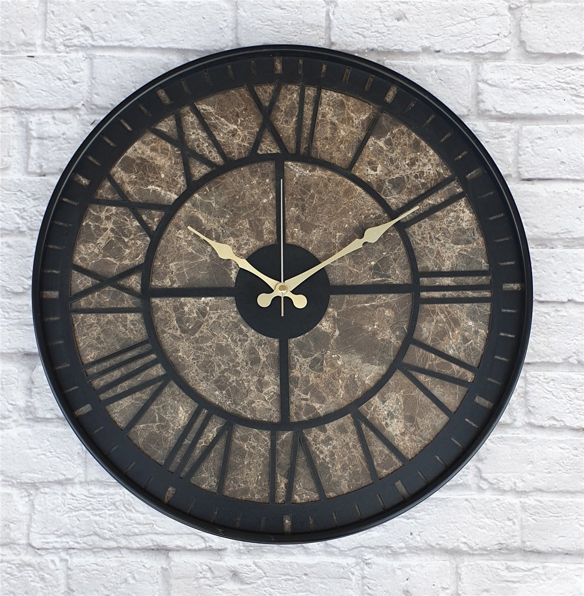 Markakanvas Siyah Metal Kasalı Mermer Desenli  Duvar Saati  ( Çap 50 cm -Çap 80 cm )