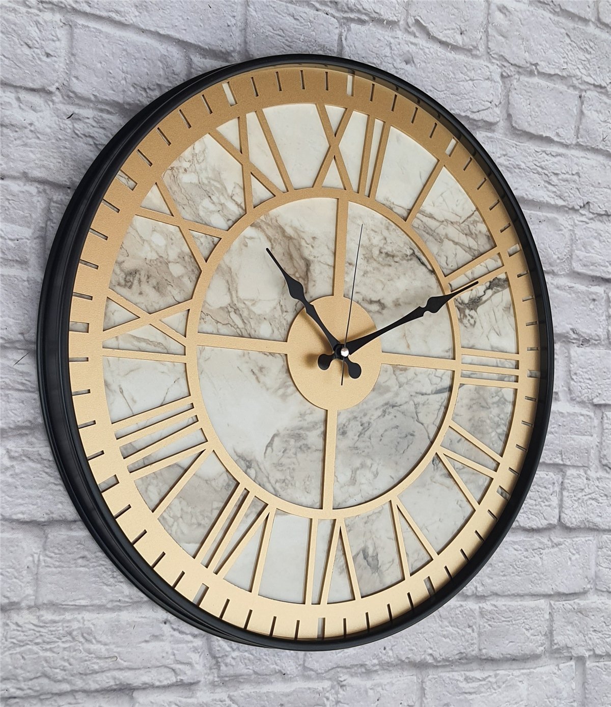 Markakanvas Siyah Metal Kasalı Mermer Desenli  Duvar Saati  ( Çap 50 cm -Çap 80 cm )