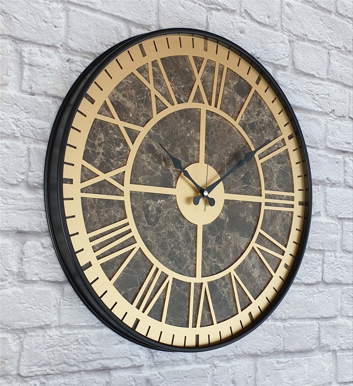 Markakanvas Siyah Metal Kasalı Mermer Desenli  Duvar Saati  ( Çap 50 cm -Çap 80 cm )