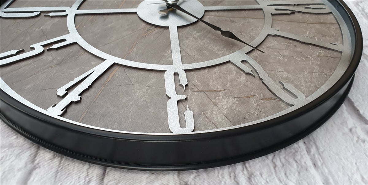 Markakanvas Siyah Metal Kasalı Mermer Desenli  Duvar Saati  ( Çap 50 cm -Çap 80 cm )