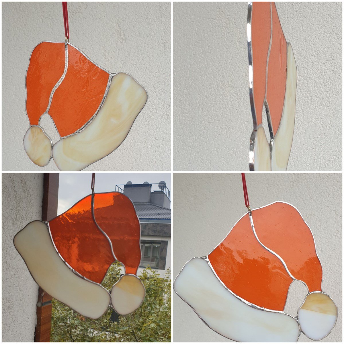 Markakanvas Turuncu ,beyaz Yılbaşı Şapkası cam vitray 16x16cm 