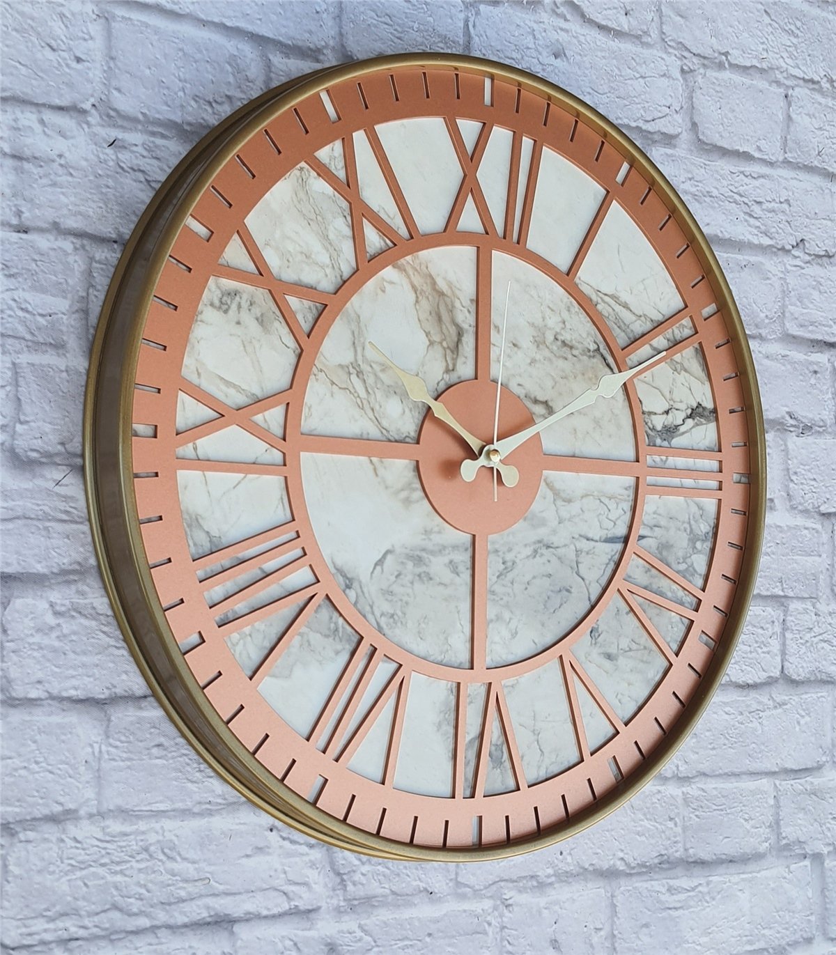MarkakanvasAltın(Gold) Renkli  Metal Kasalı Mermer Desenli  Duvar Saati  ( Çap 50 cm -Çap 80 cm )