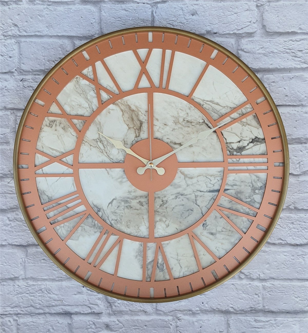 MarkakanvasAltın(Gold) Renkli  Metal Kasalı Mermer Desenli  Duvar Saati  ( Çap 50 cm -Çap 80 cm )