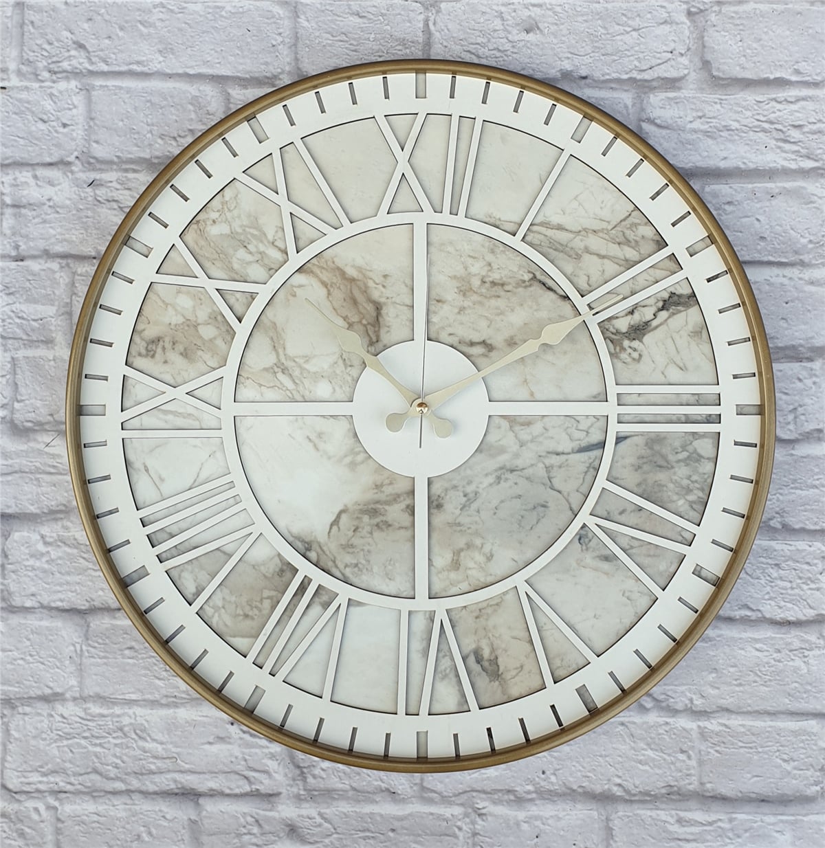 MarkakanvasAltın(Gold) Renkli  Metal Kasalı Mermer Desenli  Duvar Saati  ( Çap 50 cm -Çap 80 cm )