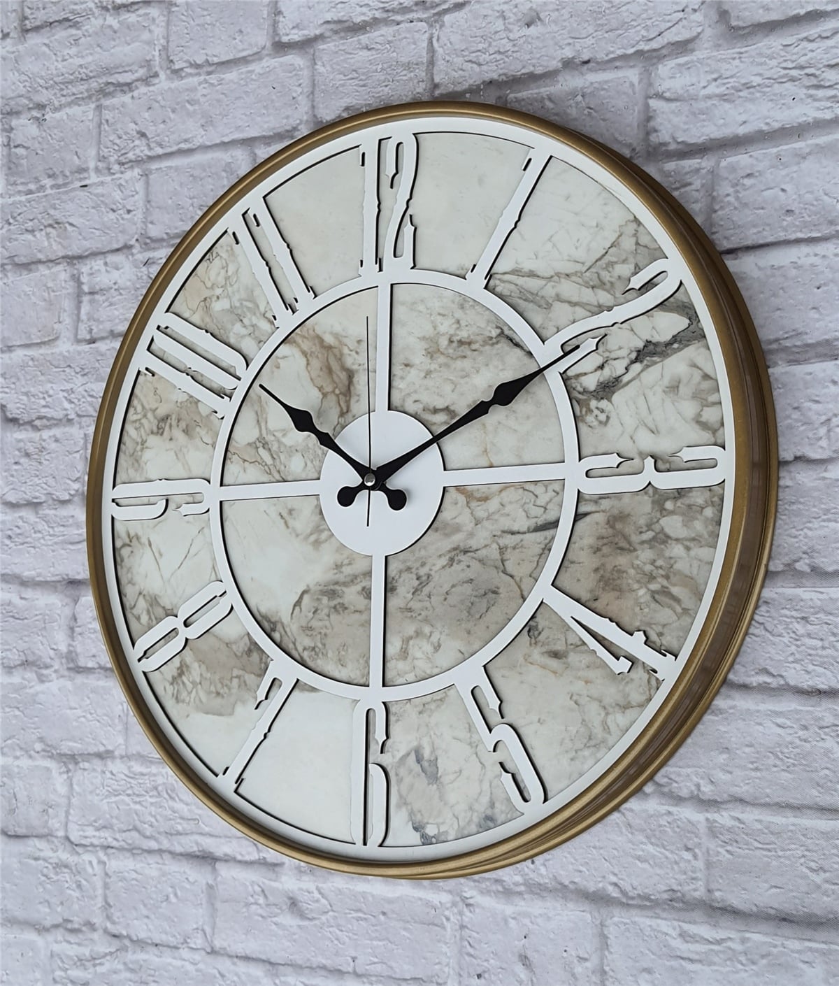 MarkakanvasAltın(Gold) Renkli  Metal Kasalı Mermer Desenli  Duvar Saati  ( Çap 50 cm -Çap 80 cm )