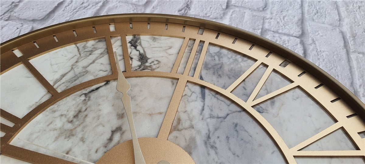 MarkakanvasAltın(Gold) Renkli  Metal Kasalı Mermer Desenli  Duvar Saati  ( Çap 50 cm -Çap 80 cm )