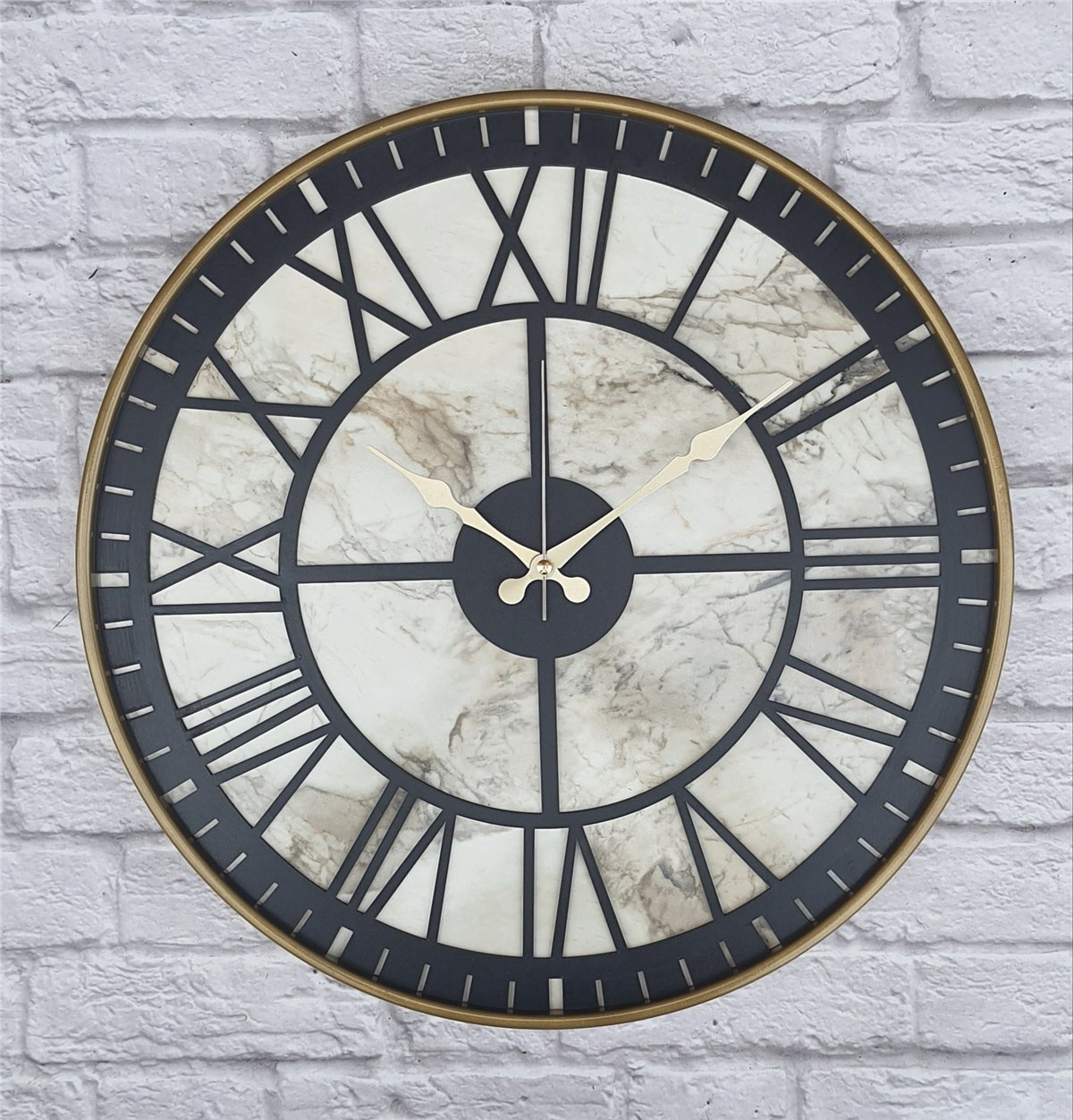 MarkakanvasAltın(Gold) Renkli  Metal Kasalı Mermer Desenli  Duvar Saati  ( Çap 50 cm -Çap 80 cm )