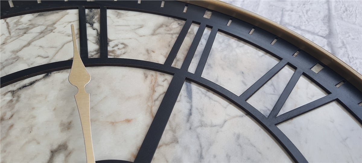 MarkakanvasAltın(Gold) Renkli  Metal Kasalı Mermer Desenli  Duvar Saati  ( Çap 50 cm -Çap 80 cm )