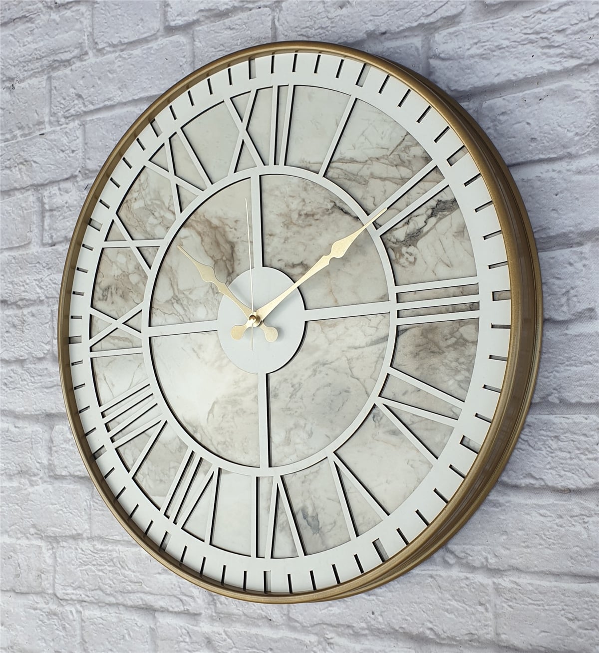 MarkakanvasAltın(Gold) Renkli  Metal Kasalı Mermer Desenli  Duvar Saati  ( Çap 50 cm -Çap 80 cm )