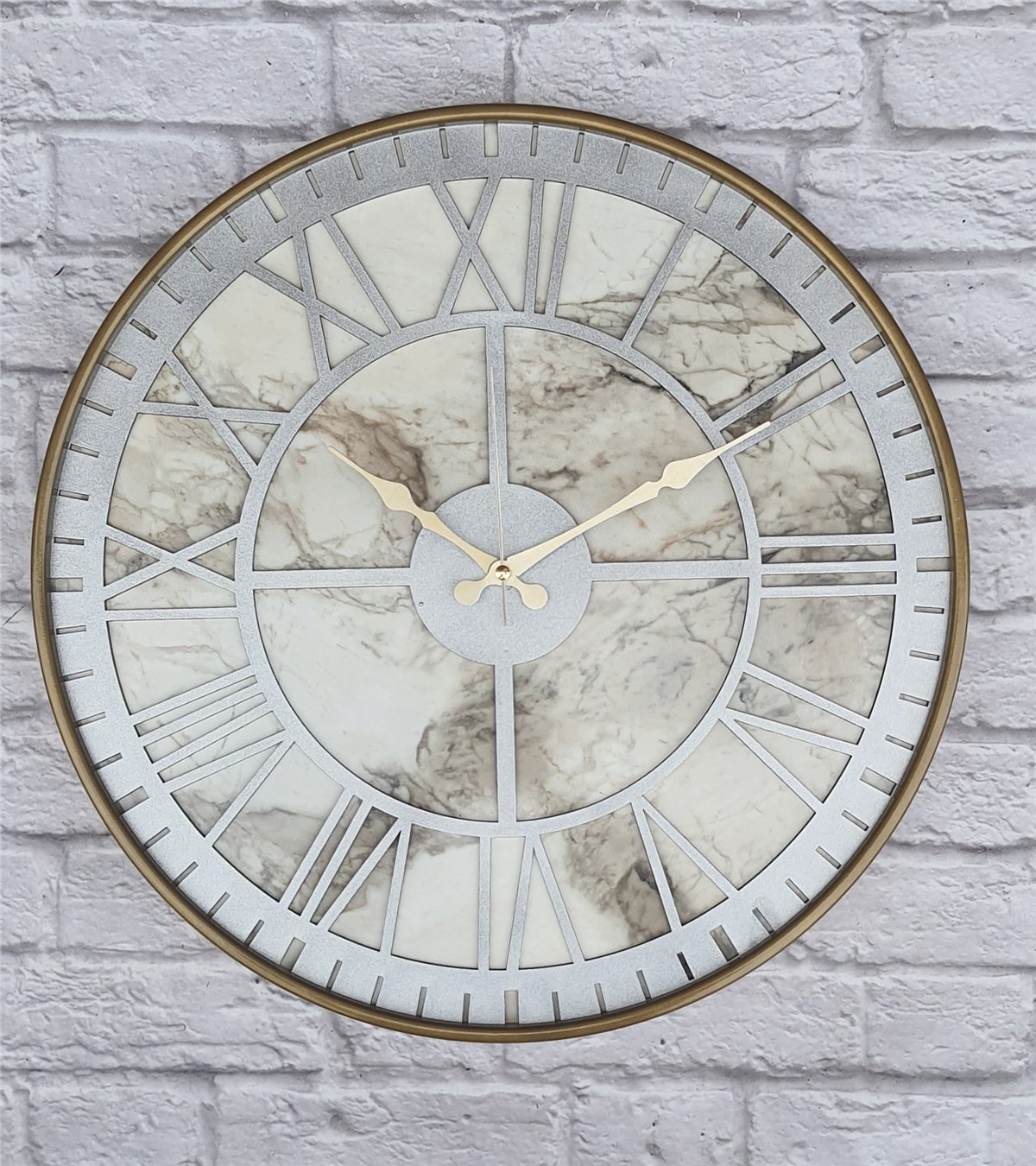 MarkakanvasAltın(Gold) Renkli  Metal Kasalı Mermer Desenli  Duvar Saati  ( Çap 50 cm -Çap 80 cm )