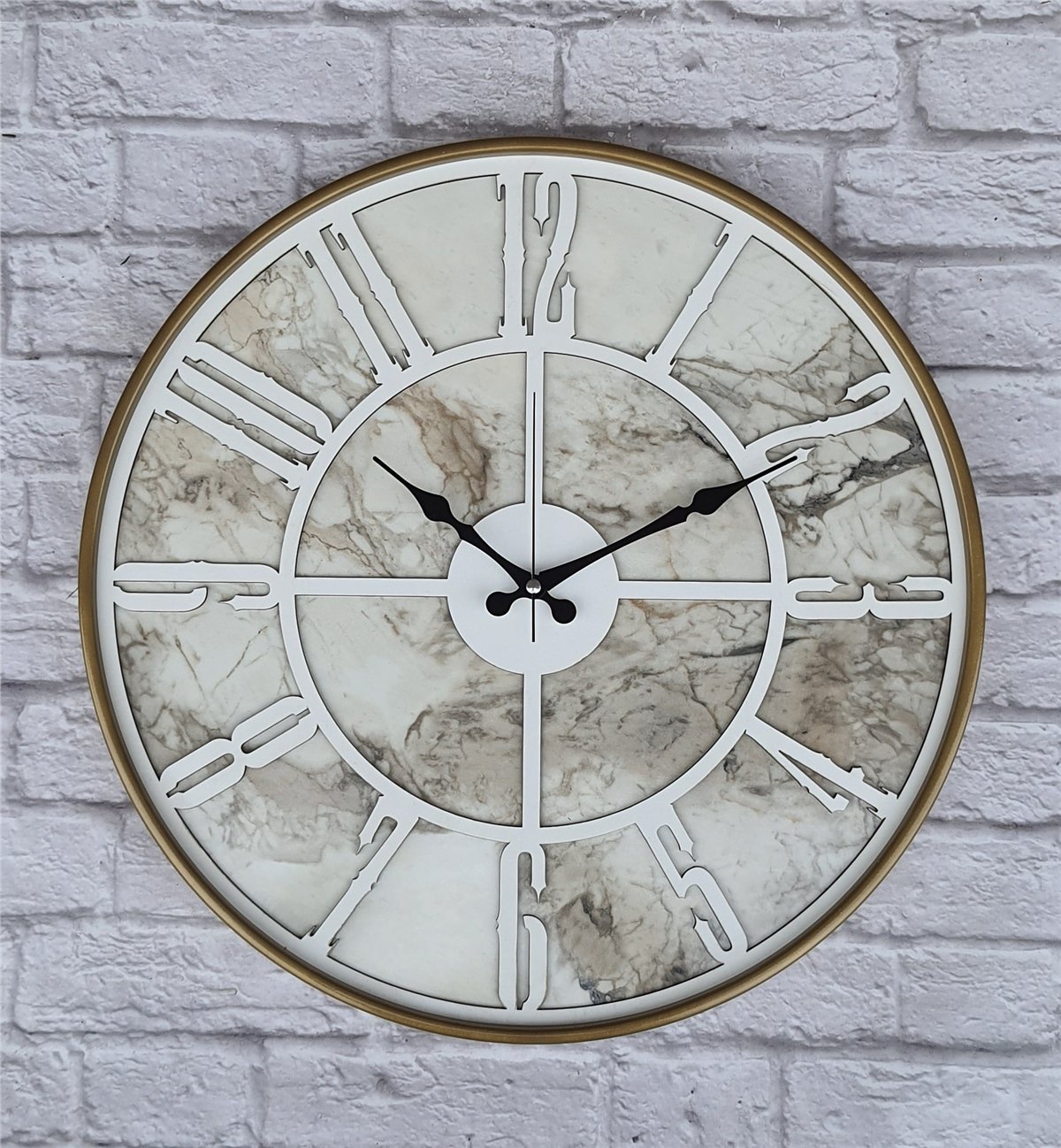 MarkakanvasAltın(Gold) Renkli  Metal Kasalı Mermer Desenli  Duvar Saati  ( Çap 50 cm -Çap 80 cm )