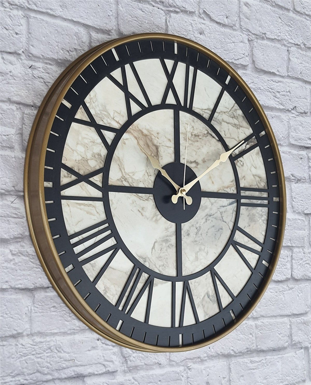 MarkakanvasAltın(Gold) Renkli  Metal Kasalı Mermer Desenli  Duvar Saati  ( Çap 50 cm -Çap 80 cm )