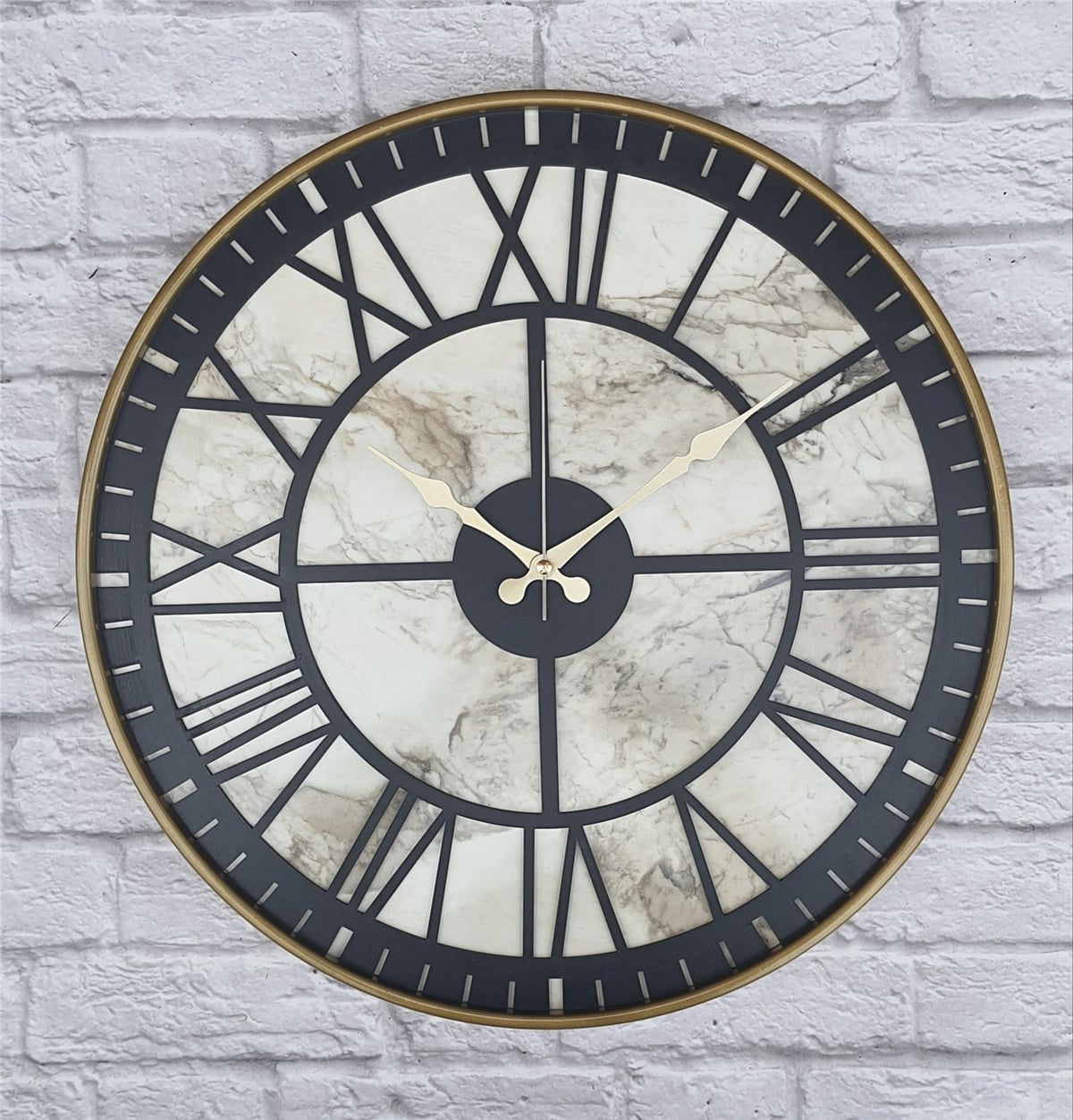 MarkakanvasAltın(Gold) Renkli  Metal Kasalı Mermer Desenli  Duvar Saati  ( Çap 50 cm -Çap 80 cm )