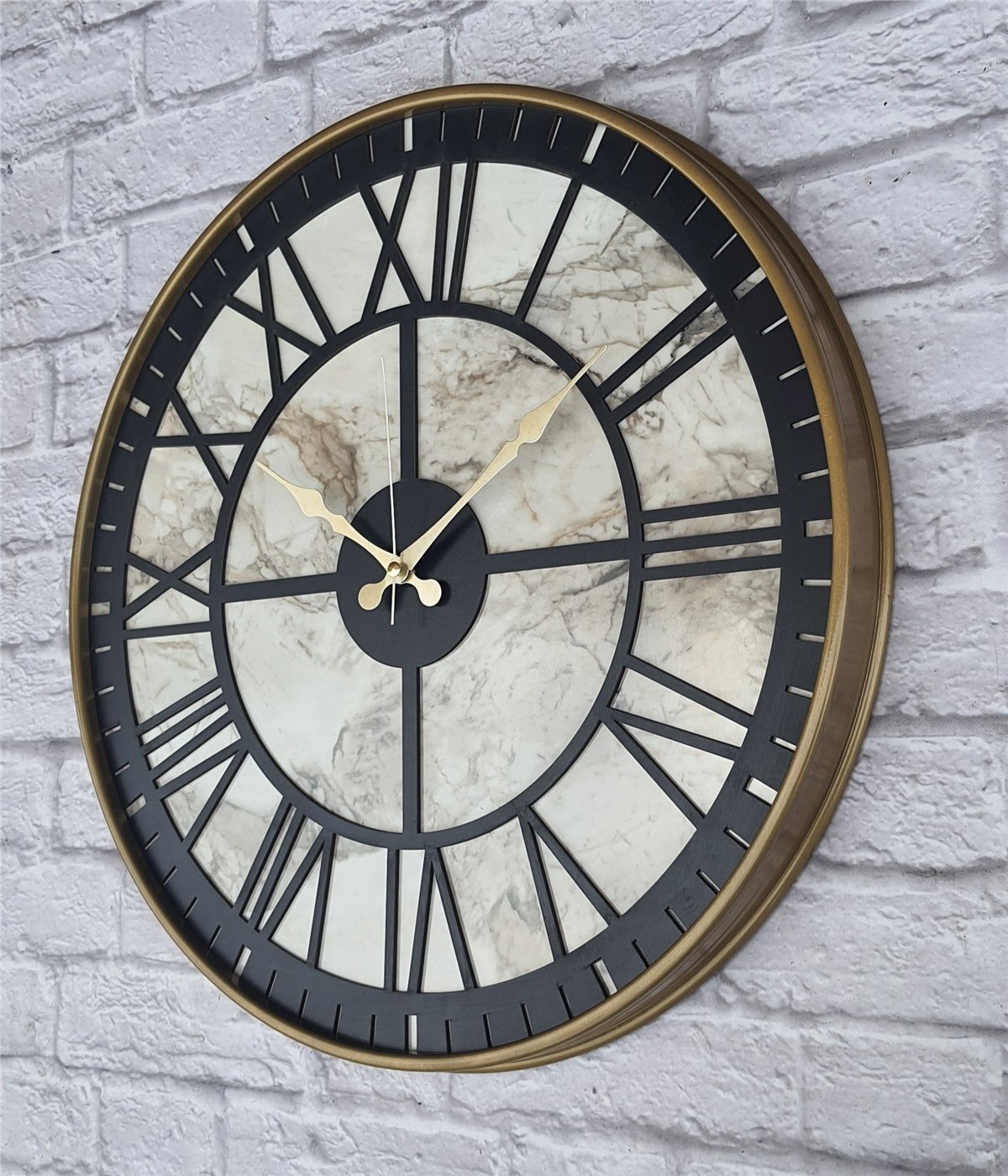 MarkakanvasAltın(Gold) Renkli  Metal Kasalı Mermer Desenli  Duvar Saati  ( Çap 50 cm -Çap 80 cm )