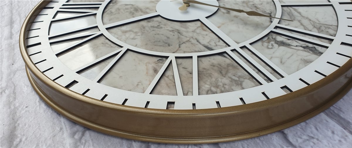 MarkakanvasAltın(Gold) Renkli  Metal Kasalı Mermer Desenli  Duvar Saati  ( Çap 50 cm -Çap 80 cm )