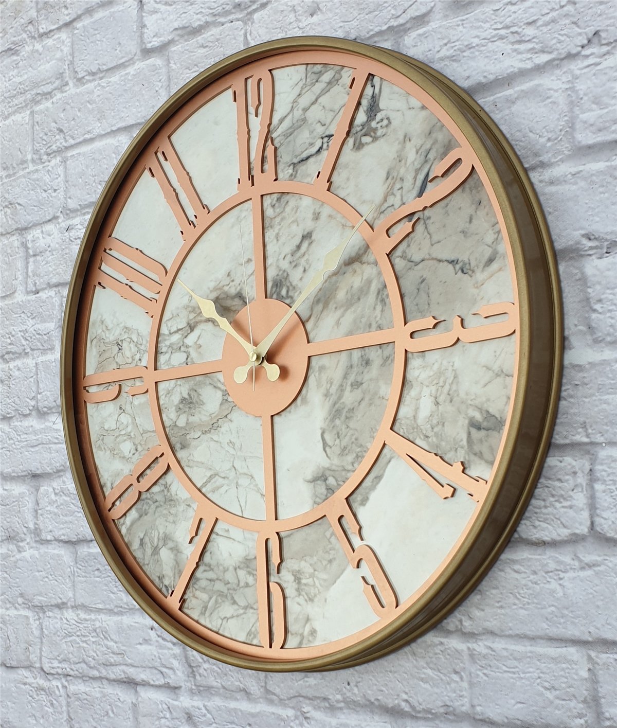 MarkakanvasAltın(Gold) Renkli  Metal Kasalı Mermer Desenli  Duvar Saati  ( Çap 50 cm -Çap 80 cm )