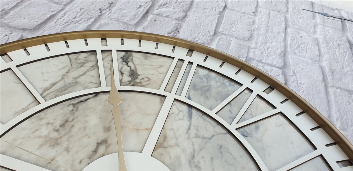 MarkakanvasAltın(Gold) Renkli  Metal Kasalı Mermer Desenli  Duvar Saati  ( Çap 50 cm -Çap 80 cm )