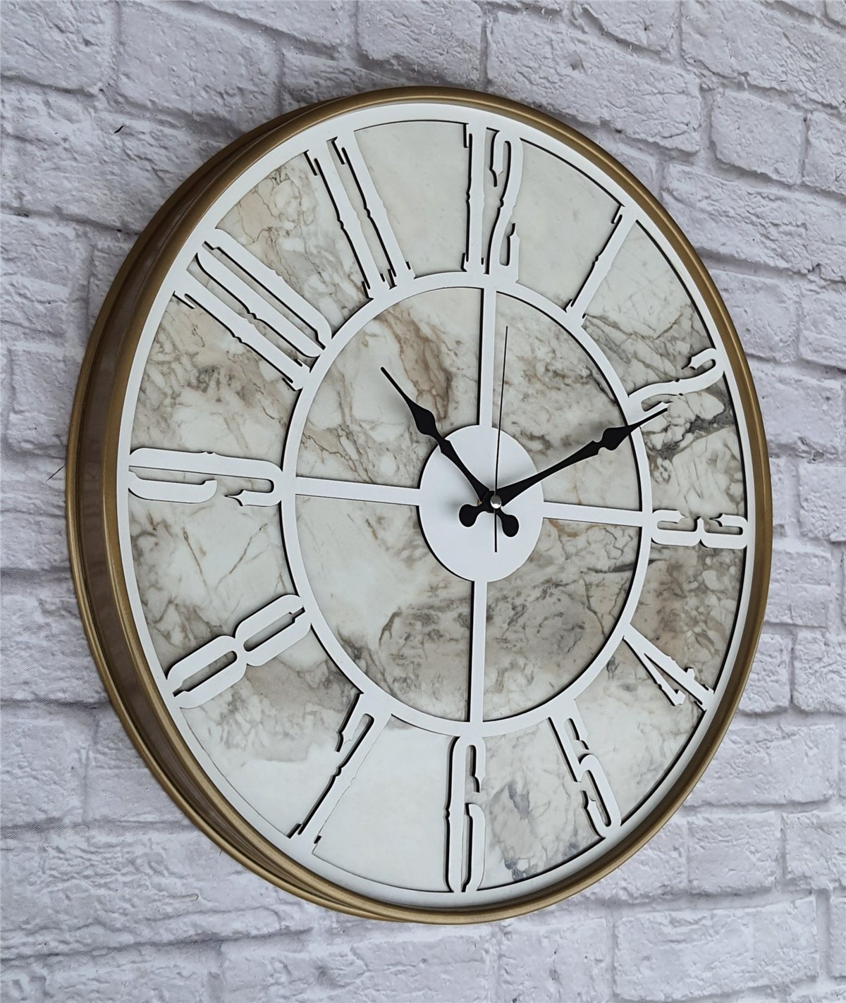 MarkakanvasAltın(Gold) Renkli  Metal Kasalı Mermer Desenli  Duvar Saati  ( Çap 50 cm -Çap 80 cm )