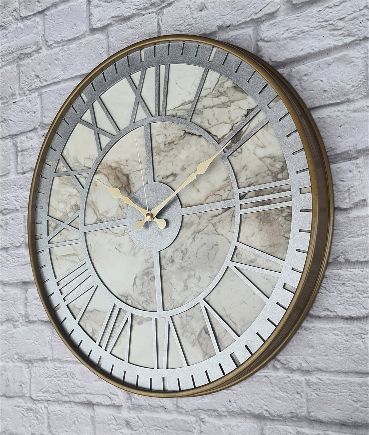 MarkakanvasAltın(Gold) Renkli  Metal Kasalı Mermer Desenli  Duvar Saati  ( Çap 50 cm -Çap 80 cm )