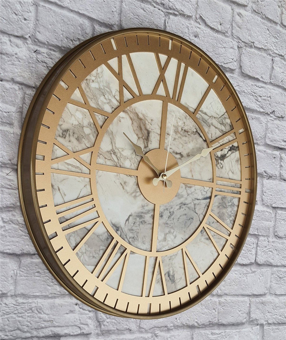 MarkakanvasAltın(Gold) Renkli  Metal Kasalı Mermer Desenli  Duvar Saati  ( Çap 50 cm -Çap 80 cm )