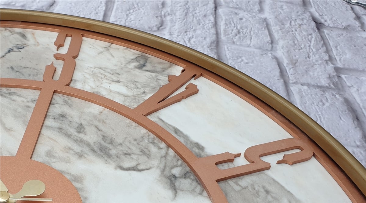 MarkakanvasAltın(Gold) Renkli  Metal Kasalı Mermer Desenli  Duvar Saati  ( Çap 50 cm -Çap 80 cm )