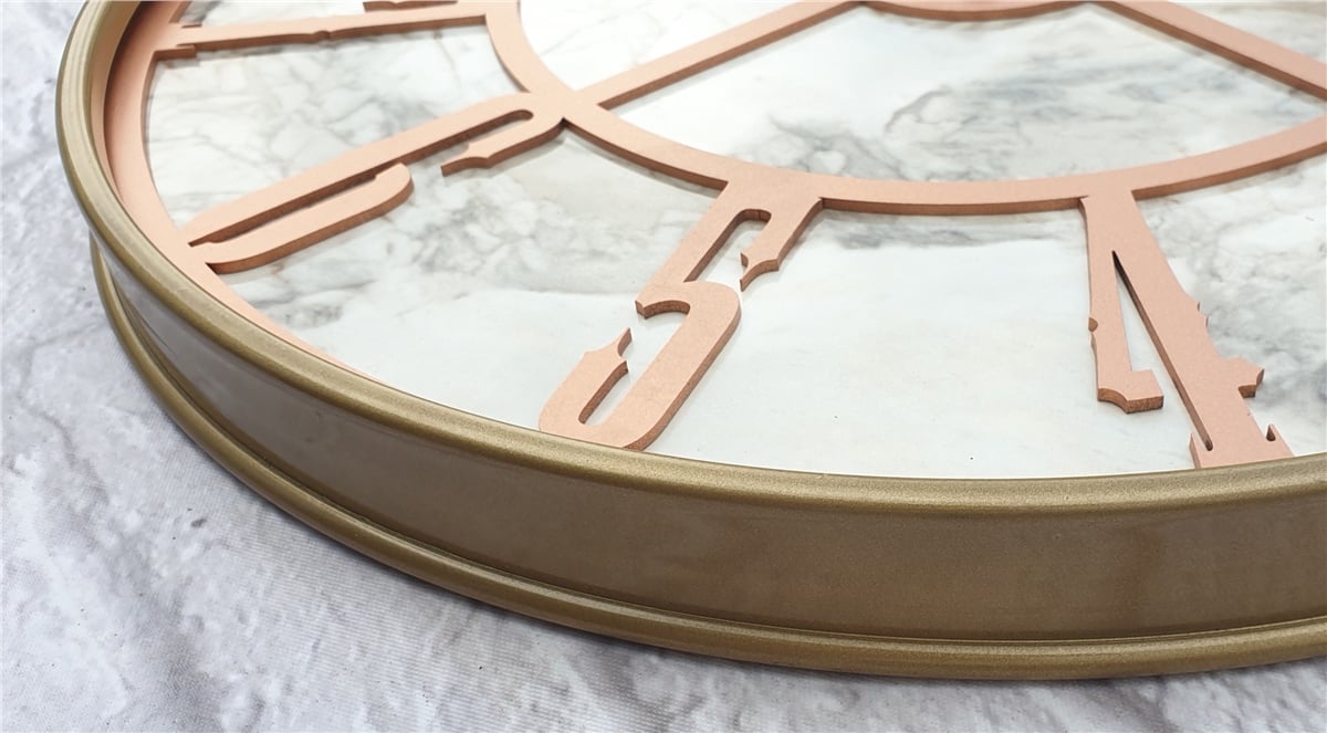 MarkakanvasAltın(Gold) Renkli  Metal Kasalı Mermer Desenli  Duvar Saati  ( Çap 50 cm -Çap 80 cm )